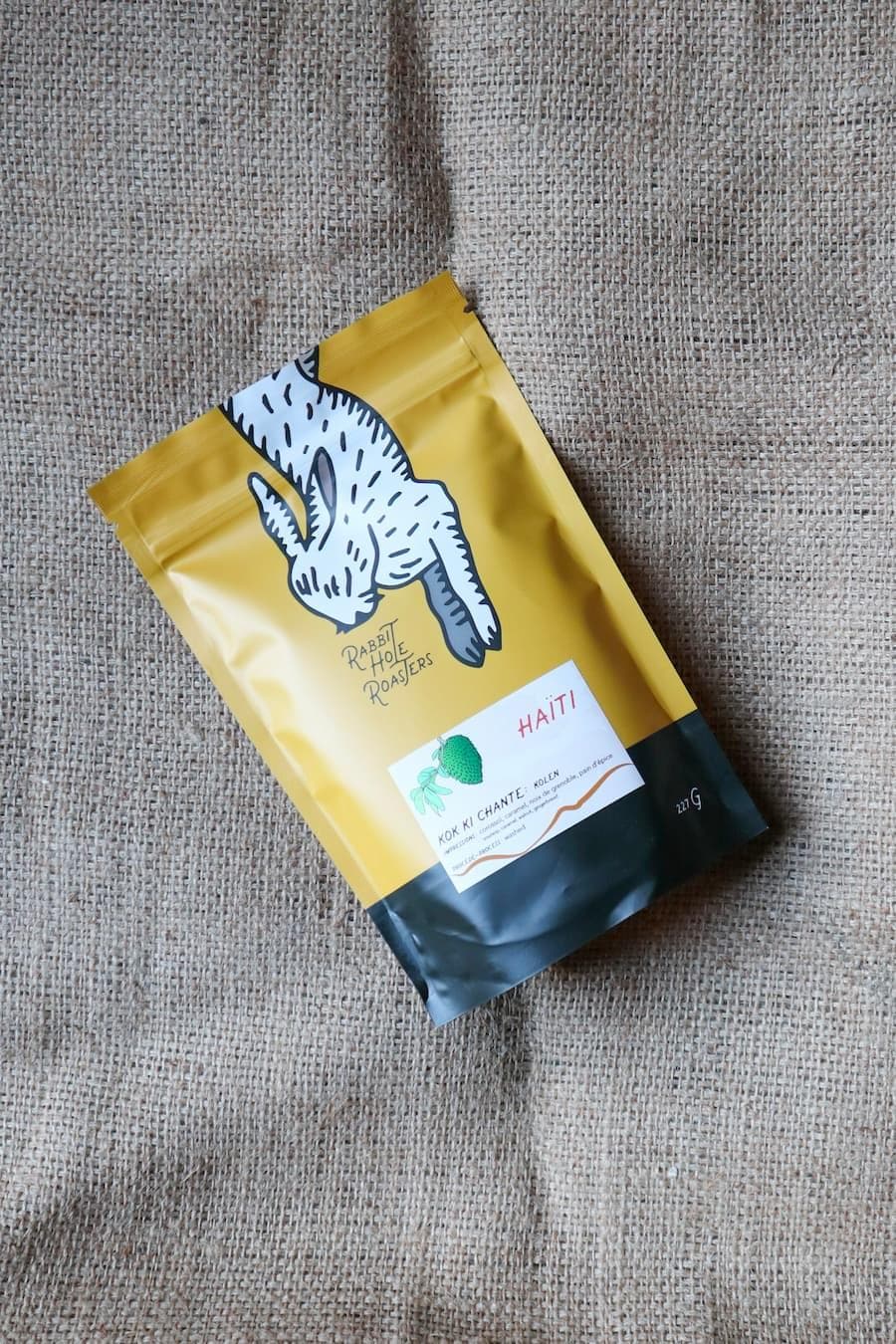 A bag of coffee from Rabbit Hole Roasters.
